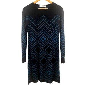 Trina Turk Dress Black & Teal Chevron Pattern Medium New NWT